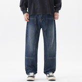 Jean ample à jambe droite délavé vintage pour homme, pantalon en denim d'hiver, grande taille